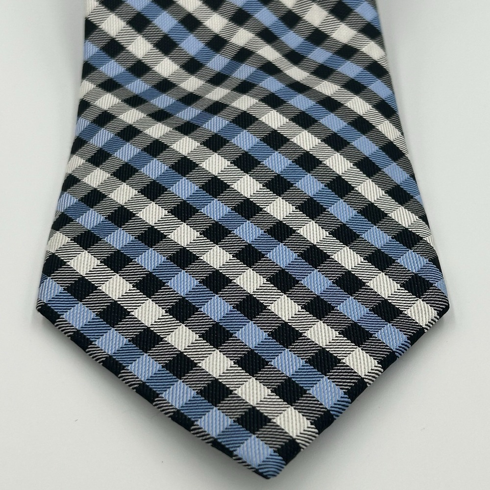 Jos. A. Bank 100% Silk Men's Neck Tie Black Blue White Plaid 3.5 Width 60 Length - Picture 3 of 12